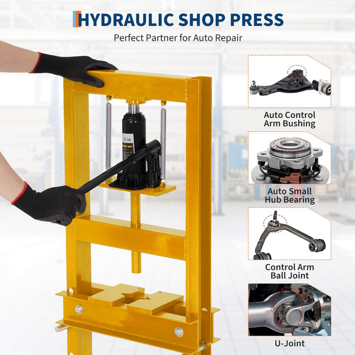 Garvee Prensa Hidráulica de Taller 6 Ton H-Frame Acero Ajustable para Metalurgia y Garage, 6-20 Ton, Negro