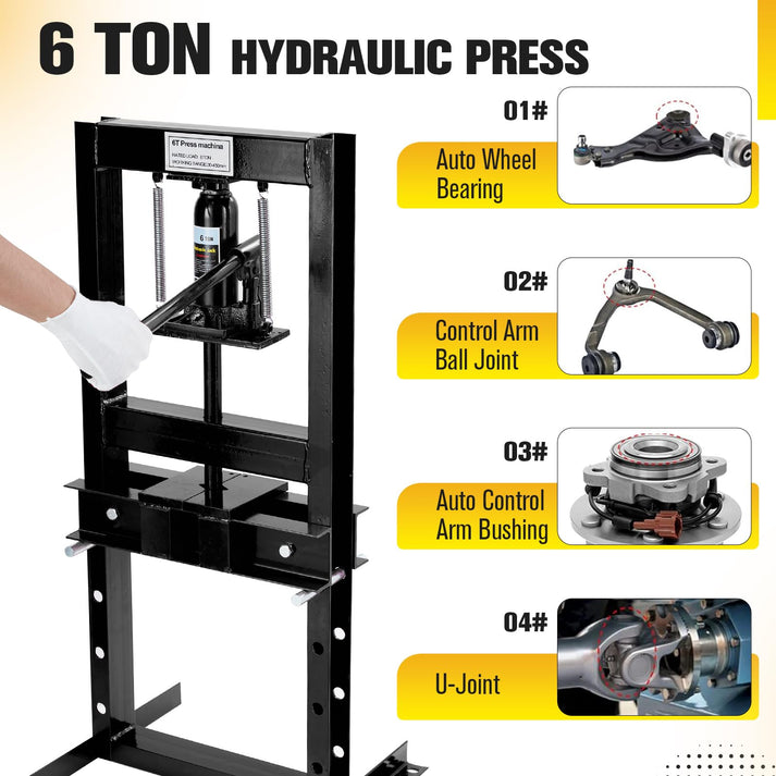 Garvee Prensa Hidráulica 6 Toneladas H-Frame Ajustable con Placas para Taller y Metalurgia Acero Carbono